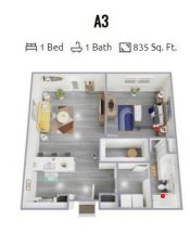 a floor plan of a apartment with a bedroom and a bathroom